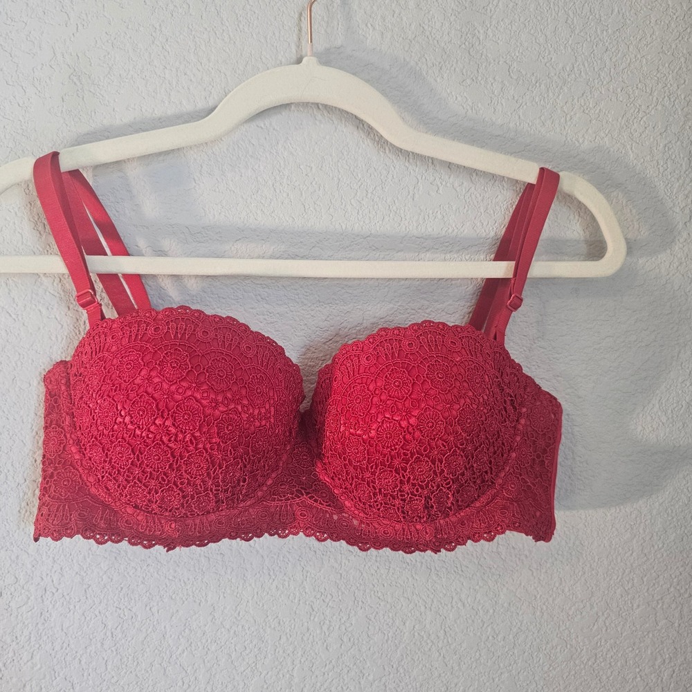 vntg Fredericks of Hollywood pushup red 36c‎ bra detail lace sexy vampire